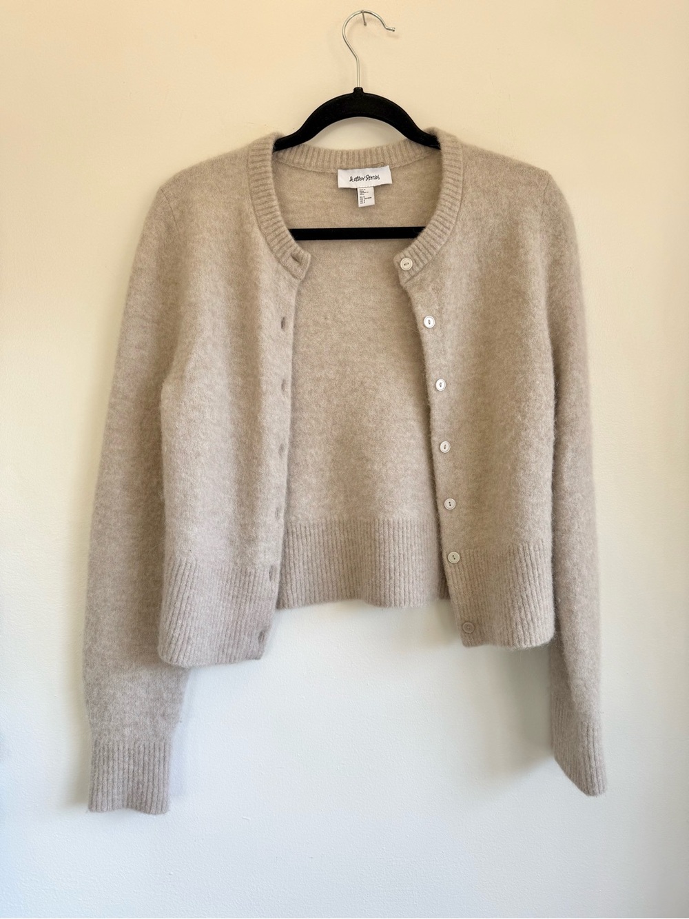 Alpaca & Wool Blend Women’s Oatmeal Cream Button-Up Knit Cardigan Sweater Small - Picture 4 of 9